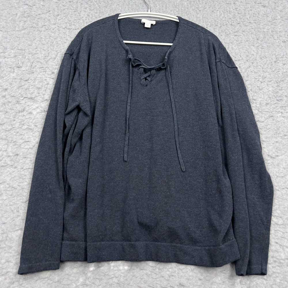 J Jill Sweater Women's Large Blue Knit‎ Lace Up Oversized Long Sleeves Pullover